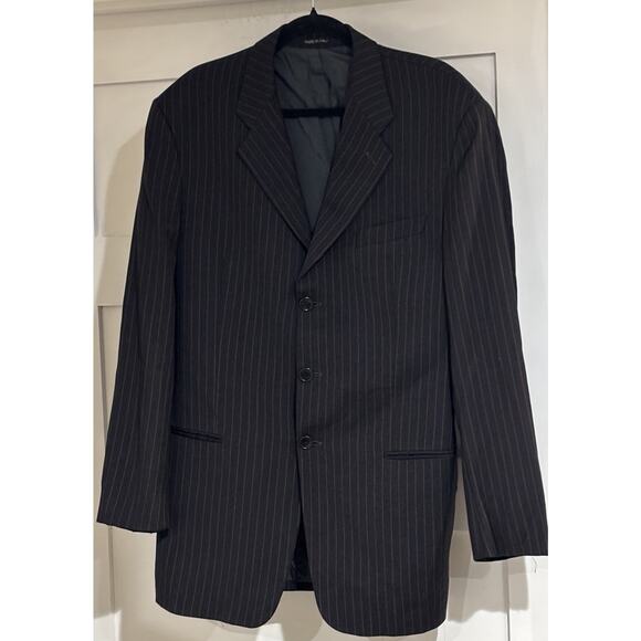 Men’s Armani Collezioni Black W/ Brown Stripes 100% Wool 42/L MSRP$2800